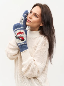 Варежки женские Снегирь в рамке КРУГ 3445-3 - Рассказовские варежки фото 2