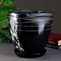 Горшок для цветов «Венеция» , керамический, с поддоном, 8 л, чёрный с белым рисунком