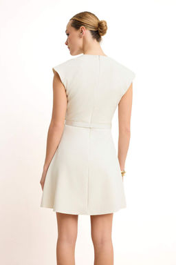 Ekru Kemerli Etegi Belden Ac?lan Mini Dokuma Elbise TWOSS26EL00294