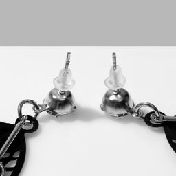 Серьги висячие Листья трио, цвет чёрно-белый в серебре, 8см - Queen fair фото 2