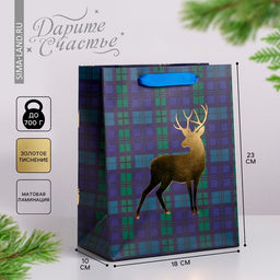 Цена за 6 шт. Пакет подарочный новогодний ламинированный «Стильный», MS 18 х 23 х 10 см