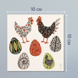 Цена за 3 шт. Переводные тату цветные Курочки и яйца. Стилизация, временные татуировки, 10?10 см