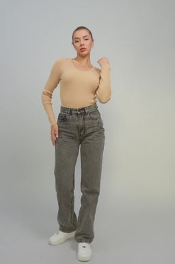 Женский джемпер в рубчик с V-вырезом Happyfox