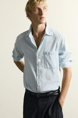 CAMISA DENIM LIGERO RAYAS / Azul claro - Zara фото 5