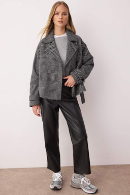 Koyu Gri Ekose Desenli Regular Kal?p Kusakl? Kase Ince Ceket Mont TWOAW26MO00134 - Trendyolmilla фото 2