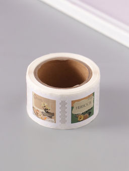 Цена за 2 шт. Наклейка бумага Марки. Коллаж цветочный, 3?3 см, 200 шт. в рулоне