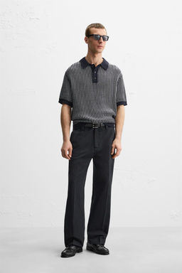 CONTRASTING RIBBED KNIT POLO SHIRT