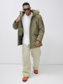 Парка мужская зимняя удлиненная с мехом бежевого цвета 606_1B - Wonderrman фото 13