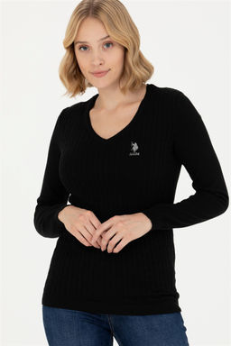 Женский черный базовый свитер с v-образным вырезом Неожиданная скидка в корзине - U.s. polo assn фото 3