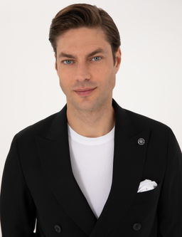 Siyah Ex. Slim Fit %100 Y_n _izgili Tak_m Elbise