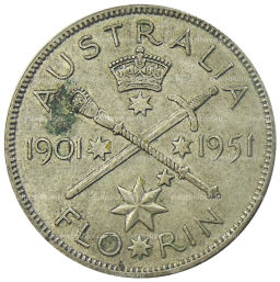1 флорин (2 шиллинга) 1951 года Австралия 50 лет Федерации