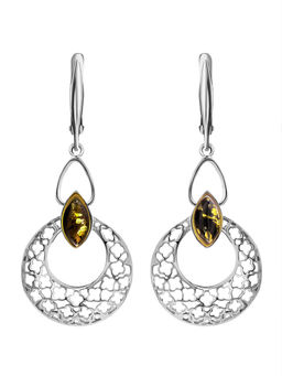 Ажурные серьги с янтарём зелёного цвета Согдиана