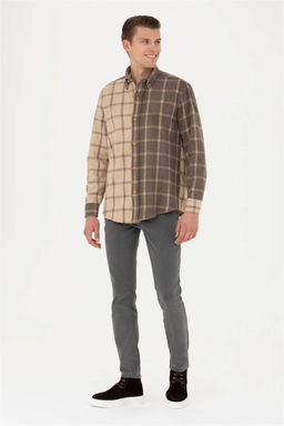 Мужская рубашка светло-хаки с длинным рукавом - U.s. polo assn фото 3