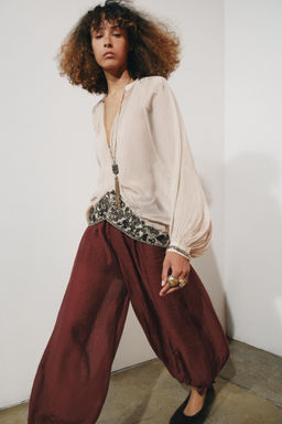 ZW COLLECTION TIE WAIST BLOOMER TROUSERS - Zara фото 4