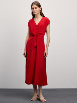 Платье миди с узлом и короткими рукавами / Zarina  фото 5