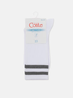 Цена за 2 пары. Носки Классические CONTE ACTIVE Хлопковые носки с яркими полосками из люрекса белый-серый - Conte elegant фото 5
