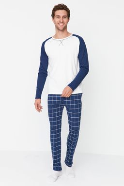 Lacivert %100 Pamuk Regular Fit Ekose Orme Pijama Tak?m? THMAW21PT0879