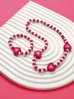 Набор детских украшений Выбражулька «Сердечки полоска», 2 предмета: колье, браслет d=6 см бело-розовый