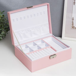 Шкатулка кожзам для украшений Бледно-розовая матовая 9х23х17 см - Simaland фото 14