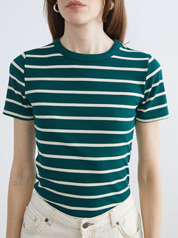 Bisiklet Yaka ?izgili Kad?n Body