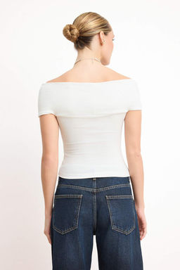 Siyah Fitted/Vucuda Oturan Asimetrik Yaka Buzgulu Crop/K?sa Pamuklu Esnek Orme Bluz TWOSS26BZ00337 - Trendyolmilla фото 8