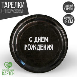 Цена за 10 шт. Тарелка бумажная С днём рождения, 18 см