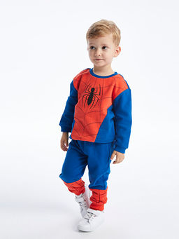 Bisiklet Yaka Uzun Kollu Spiderman Bask?l? Erkek Bebek Sweatshirt ve Pantolon 2li Tak?m