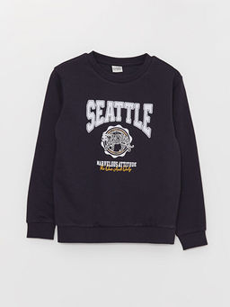 Bisiklet Yaka Bask?l? Uzun Kollu Erkek ?ocuk Sweatshirt