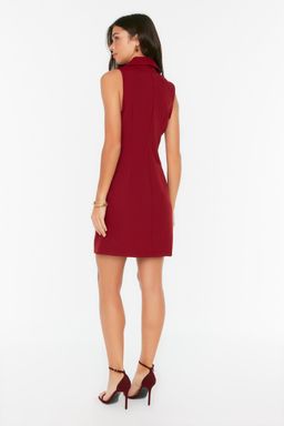 Murdum Dugme Detayl? Kolsuz Dokuma Mini Ceket Elbise TWOSS19AP0280