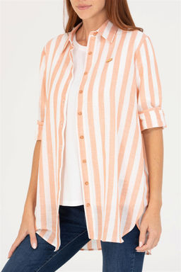 Женская льняная рубашка с длинным рукавом кирпичного цвета - U.s. polo assn фото 6