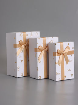 Набор подарочных коробок 3 в 1, прямоугольные, белый с золотыми сердечками, 23×16×9.5; 21×14×8; 19×12×6.5 см