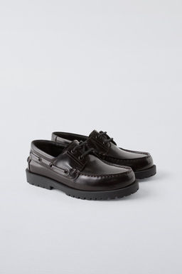 LEATHER TRACK SOLE DECK SHOES - Zara фото 3