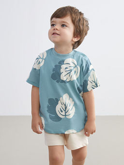 Bask?l? Erkek Bebek Ti??rt ve ?ort 2li