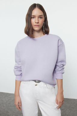 Lila Kal?n Ici Polarl? Regular/Normal Kal?p Bisiklet Yaka Basic Orme Sweatshirt TWOAW24SW00101