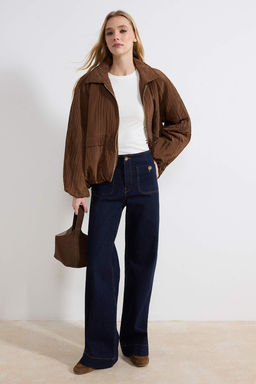 Kahverengi Ince Dolgulu Dokulu Oversize Bomber Mont TWOSS26MO00007 - Trendyolmilla фото 5