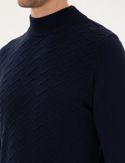Lacivert Slim Fit Yar_m Bal_k__ Yaka Triko Kazak - Pierre cardin фото 7