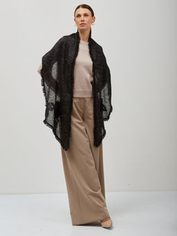 в составе ШЕРСТЬ Тонкий, теплый, мягкий вязаный шарф, декорированный ажурными вязаными цветами - Tantino фото 10