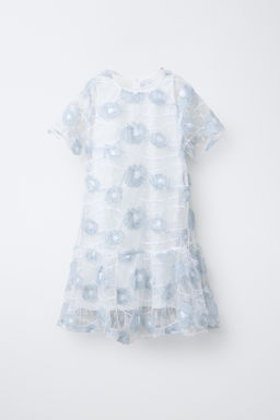 VESTIDO TUL BORDADOS / Azul / Blanco