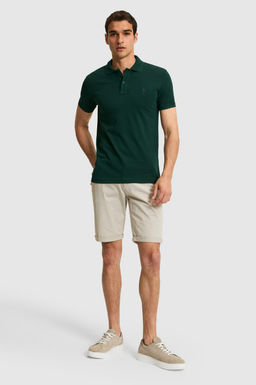 Erkek Slim Fit Polo Yaka Koyu Ye_il Basic Ti__rt