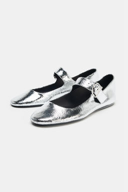 METALLIC LEATHER-EFFECT BALLERINAS - Zara фото 15