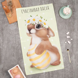 Полотенце Этель Зайчик с ромашками 40х70 см, 100% хл, саржа 190 г/м2