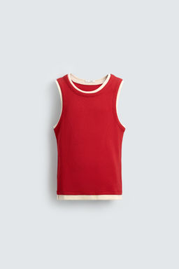 CAMISETA TANK RIB DOBLE / Blanco / Rojo