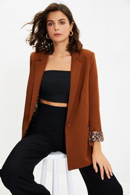 Kahverengi Regular Astar Detayl? Dokuma Blazer Ceket TWOAW20CE0316