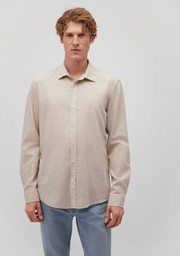 Cizgili Bej Gomlek - Mavi фото 3