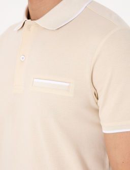 Bej Slim Fit %100 Pamuk D__meli Polo Yaka Ti__rt