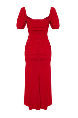 K?rm?z? Vucuda Oturan Agrafl? Orme S?k Abiye Elbise TPRSS23EL00084