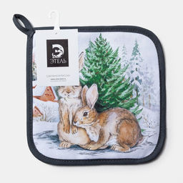 Прихватка Новогодние зайчики саржа, 19х19см,100% х/л,ватин 250г/м2 - Этель фото 4