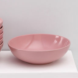 Тарелки Доляна Пастель, 18 предметов: 6 тарелок d=19 см, 6 тарелок d=27 см, 6 мисок d=19 см, керамика, розовые фото 8