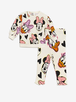 Bisiklet Yaka Uzun Kollu Minnie Mouse Bask?l? K?z Bebek Sweatshirt ve Tayt 2li Tak?m