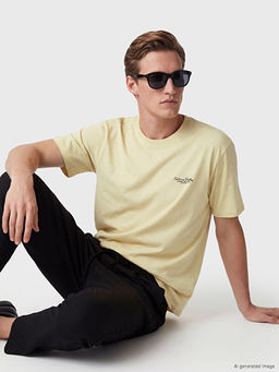 Loose Fit Bisiklet Yaka Bask?l? Erkek Ti??rt